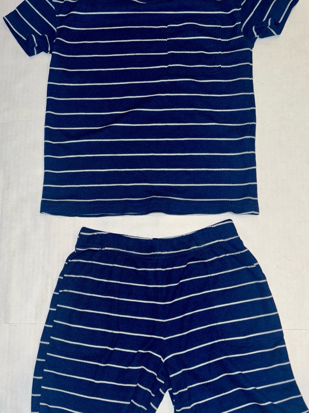 Kids Navy Blue Striped Shorts - Casual Knit Lounge Bottoms